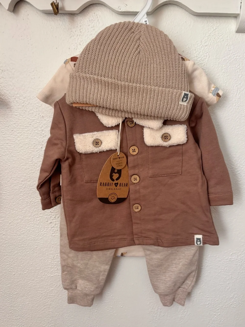 Rabbit + Bear Organic Cotton 4-Piece Baby Set 3-6M NWT Fall Winter Outfit
